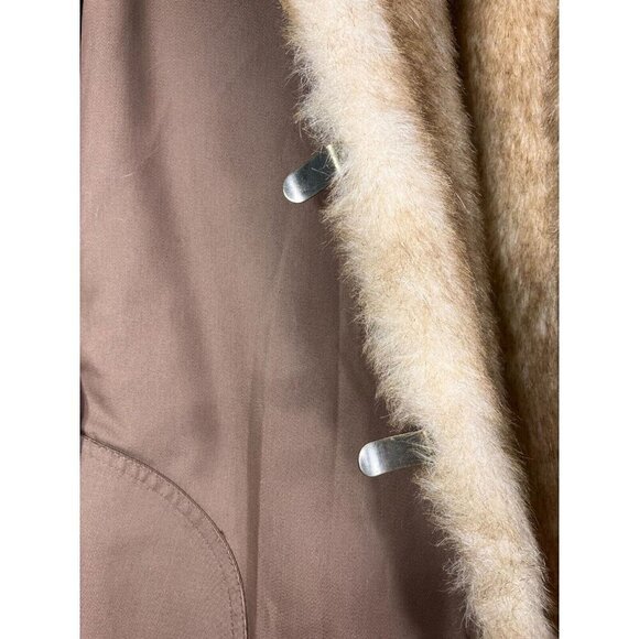 Vintage Overcoat XL Faux Fur Lined Belted Rain Coat Mob Wife Penny Lane - Picture 8 of 12